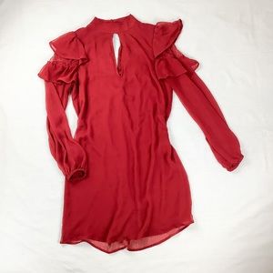 Express red sheer statement sleeve high neck mini dress